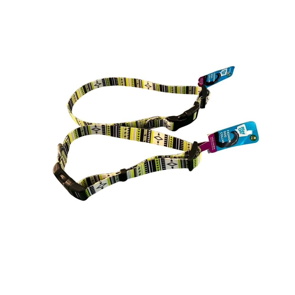 Play‎ On Dog Collar Set Medium Lime Green NWT Geometric Tribal 2 Pack